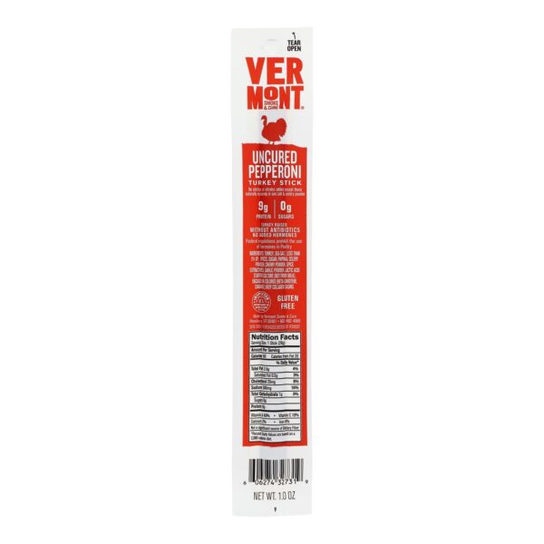 Vermont Smoke & Cure Uncured Pepperoni Turkey Sticks 24 (1 oz.) sticks per box