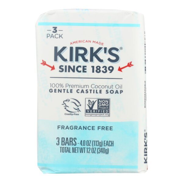 Kirk's Fragrance Free Coco Castile 3-pack Bar Soap 4 oz.