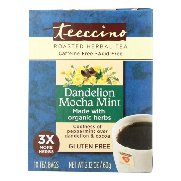 Teeccino Dandelion Mocha Mint Chicory Herbal Tea 10 tee-bags