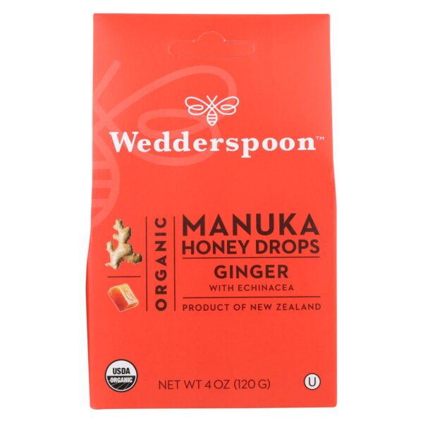 Wedderspoon Organic Manuka Honey Drops Ginger, 4 oz