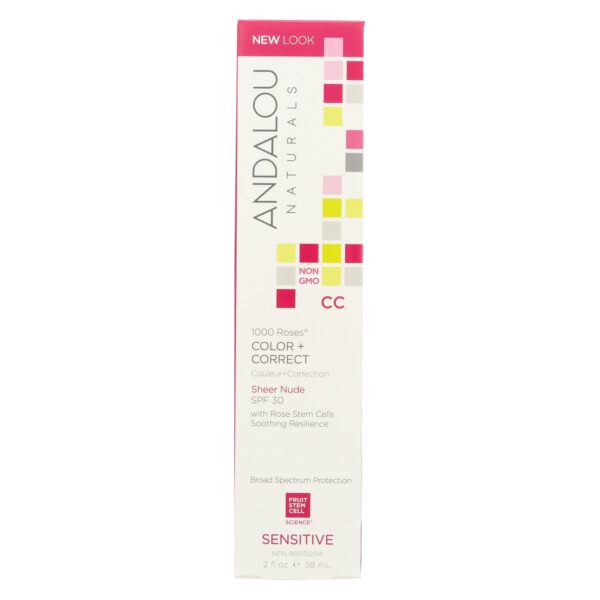 Andalou Naturals 1000 Roses CC Color + Correct Sensitive Sheer Nude, 2 oz