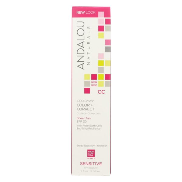 Andalou Naturals 1000 Roses CC Color + Correct Sheer Tan with SPF 30 Sensitive, 2 oz