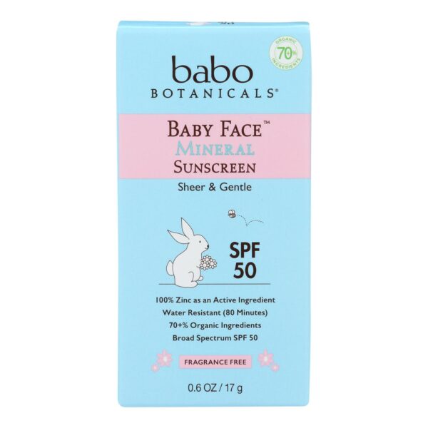 Babo Botanicals Sun Care Baby Face Mineral Sunscreen Stick (SPF 50) 0.6 oz. Fragrance Free