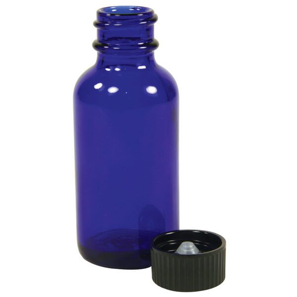 Frontier Co-op 1 oz. Cobalt Blue Boston Round Bottle with Cap 6 count