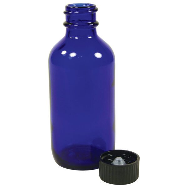 Frontier Co-op 2 oz. Cobalt Blue Boston Round Bottle with Cap 6 count