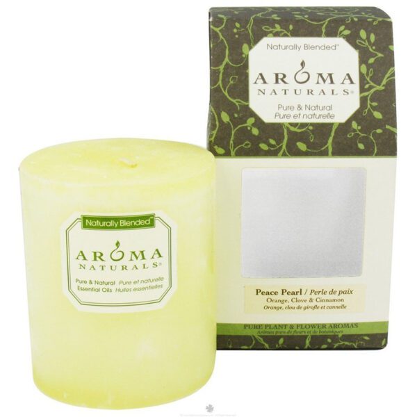 Aroma Naturals Naturally Blended Candles Peace Pearl (Pearl White) 3" x 3 1/2" Pillars 60 hours burn time