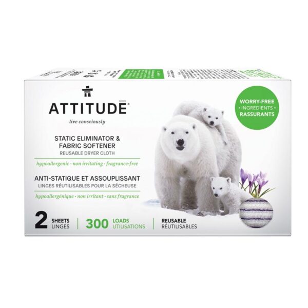 Attitude Reusable Static Eliminator & Softener Dryer Cloths, 2 count