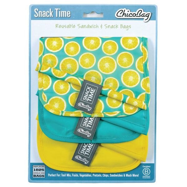 ChicoBag Snack Tim Poly Lemon Reusable Snack Bag 3 count