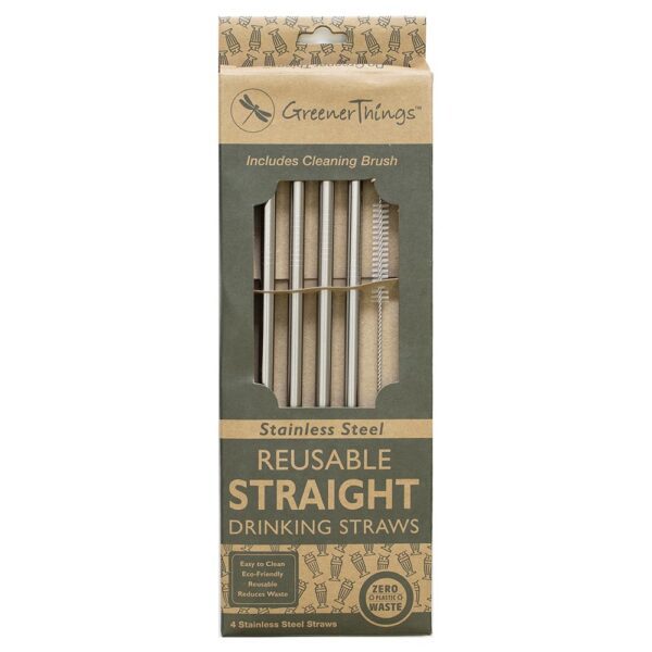 Greener Things Straight Stainless Steel Straws 4 pack