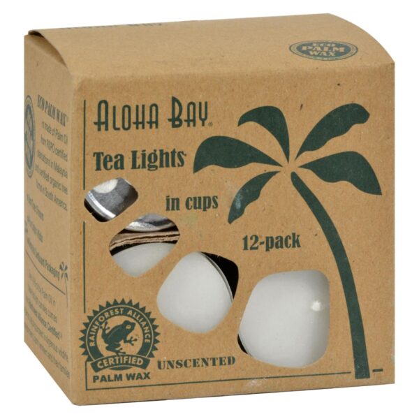 Aloha Bay Palm Wax Tea Lights with Aluminum Holder - 12 Candles