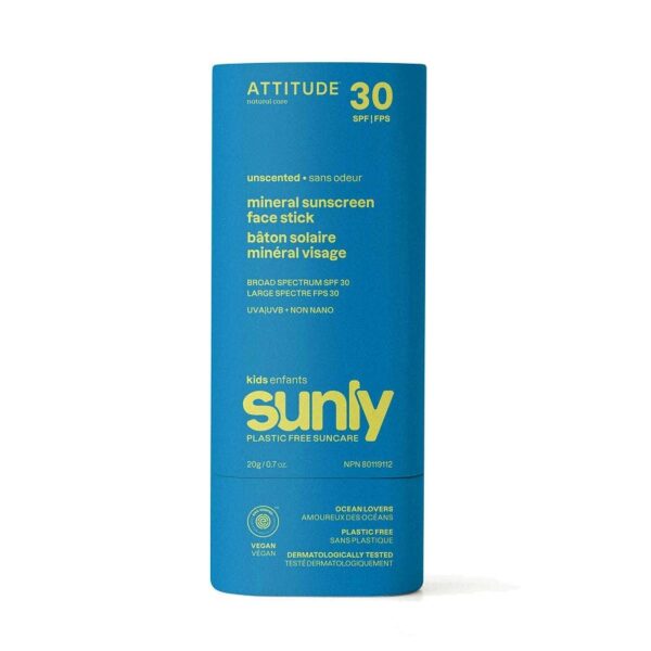 Attitude Sunly Plastic-Free Kids Unscented Mineral Sunscreen Face Stick (SPF 30) 0.7 oz.