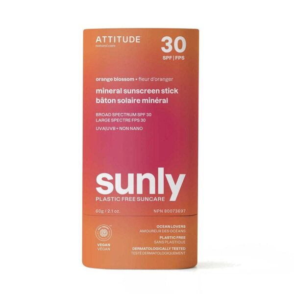 Attitude Sunly Plastic-Free Orange Blossom Mineral Sunscreen Stick (SPF 30) 2.1 oz.