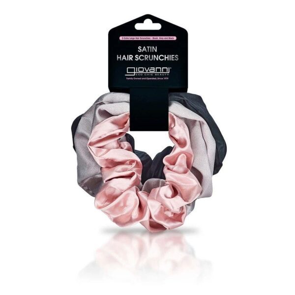 Giovanni Satin Satin Extra Large Hair Scrunchies 3 pack 1 Black, 1 Blush, 1 Gray