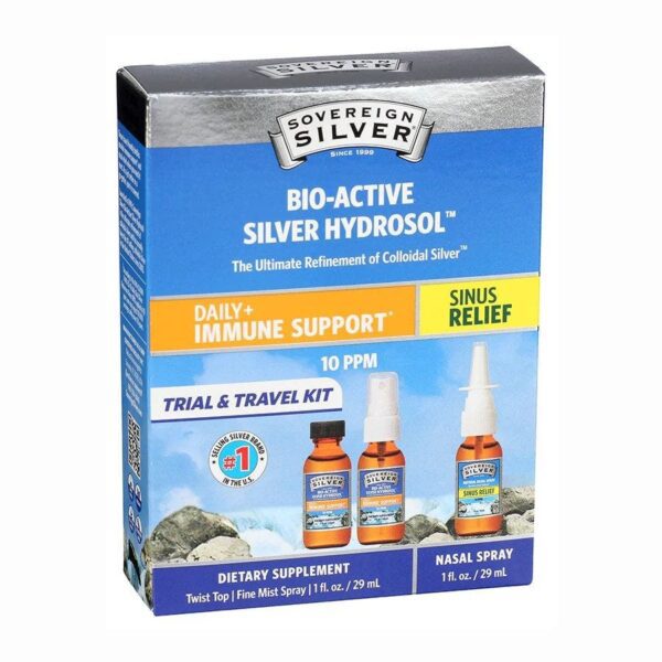 Sovereign Silver Bio-Active Silver Hydrosol Immune Support Travel Sinus Relief 3 piece set