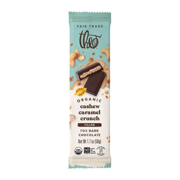 Theo Chocolate Organic Cashew Caramel Crunch Filled Dark Chocolate Bar 1.7 oz.