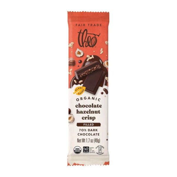 Theo Chocolate Organic Chocolate Hazelnut Crisp Filled Dark Chocolate Bar 1.7 oz.