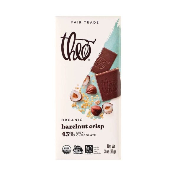 Theo Chocolate Organic Hazelnut Crisp Milk Chocolate Bar 3 oz.