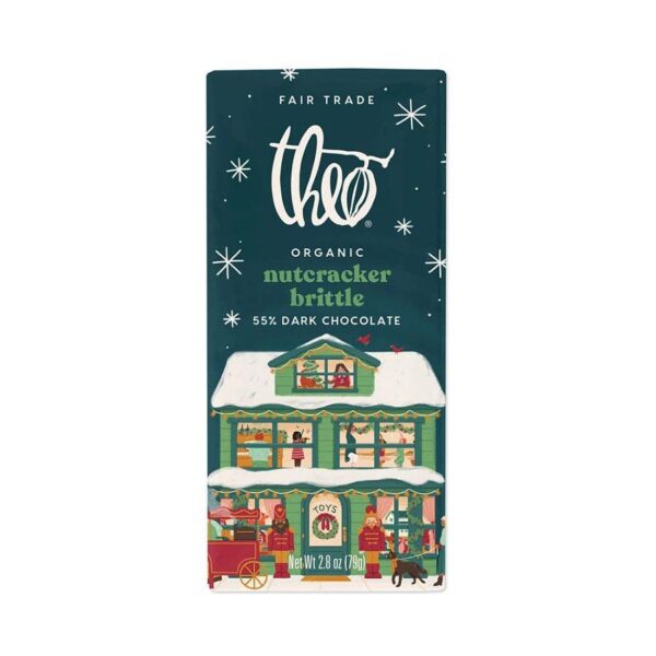 Theo Chocolate Organic Holiday Nutcracker Brittle Dark Chocolate Bar 2.8 oz.