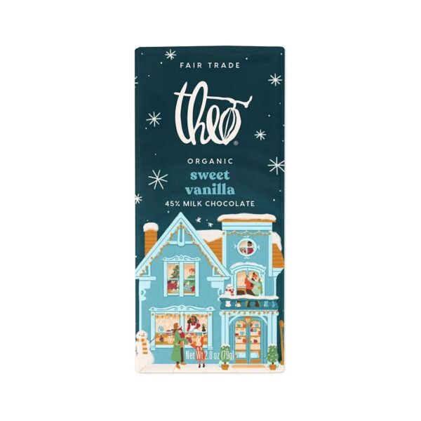 Theo Chocolate Organic Holiday Sweet Vanilla Milk Chocolate Bar 2.8 oz.