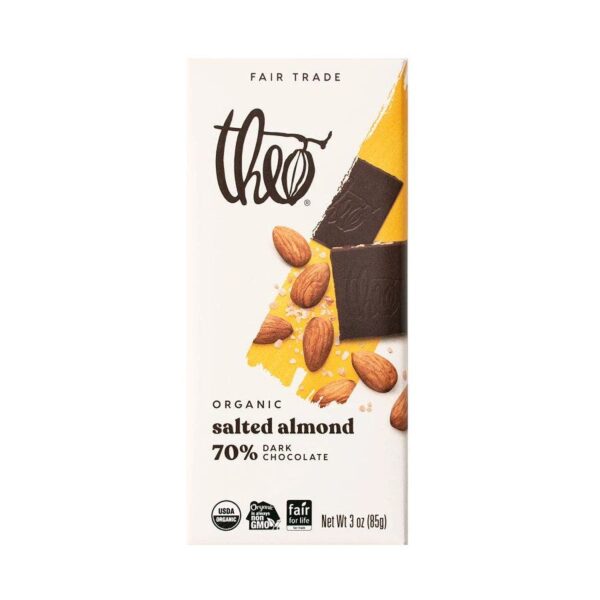 Theo Chocolate Organic Salted Almond Dark Chocolate Bar 3 oz.