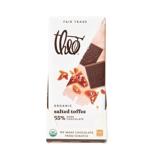 Theo Chocolate Organic Salted Toffee Dark Chocolate Bar 3 oz.