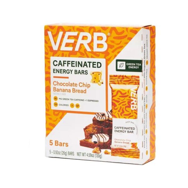 Verb Energy Chocolate Chip Banana Bread Caffeinated Energy Bars 5 count