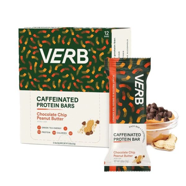 Verb Energy Chocolate Chip Peanut Butter Caffeinated Protein Bars 12 count