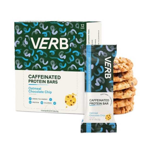 Verb Energy Oatmeal Chocolate Chip Caffeinated Protein Bars 12 count