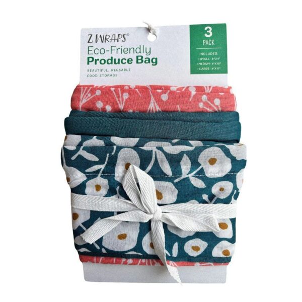 Z Wraps 3-Pack Assorted Sizes Reusable Produce Bags (Wynn, Blue & Bell)