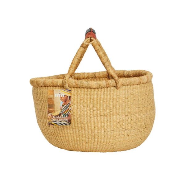 Ayeya Natural Handwoven Market Style Grass Basket 15" x 9" x 14"