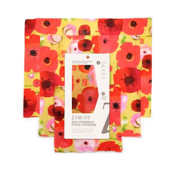 Z Wraps 3-Pack Beeswax Wrap, Painted Poppies Print