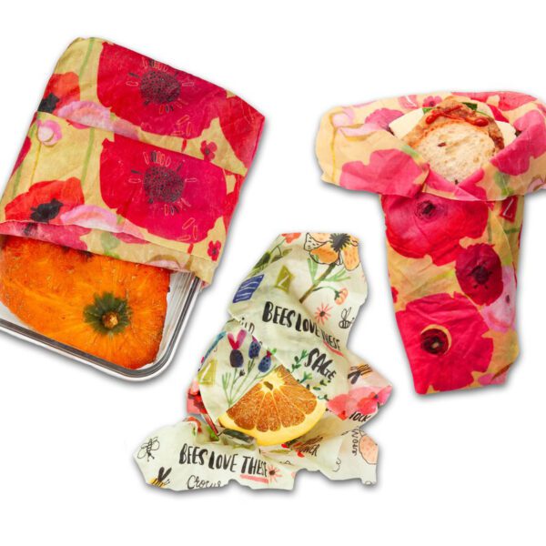 Z Wraps 3-Pack Beeswax Wrap, Small Bees Love These, 2 Medium Painted Poppies Print